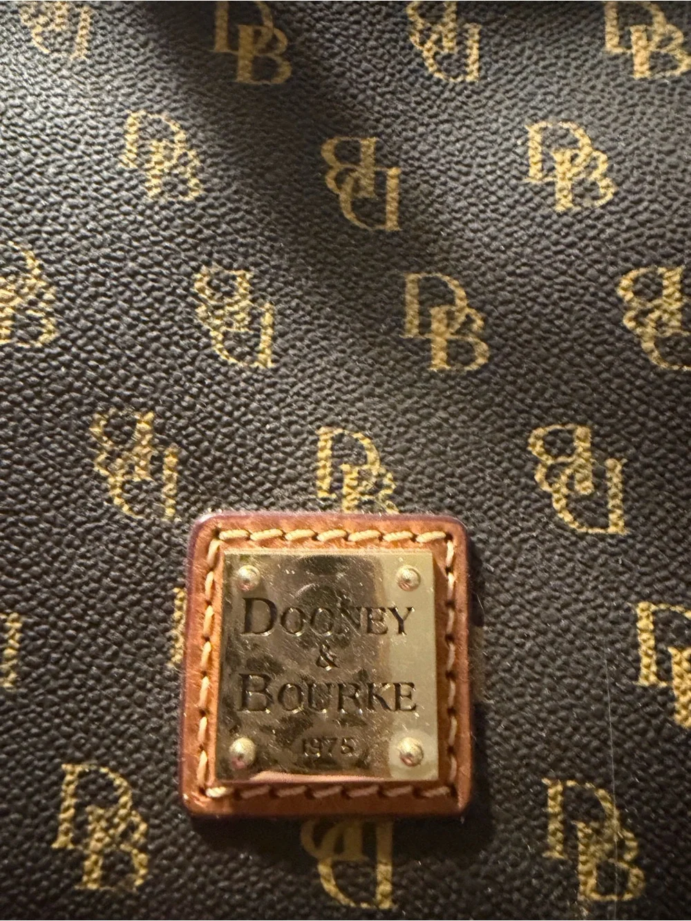 Dooney & Bourke Brown Satchel with Tan Handles and Gold Logo
